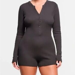 Skims Soft Lounge Ribbed Stretch Jersey Henley Romper